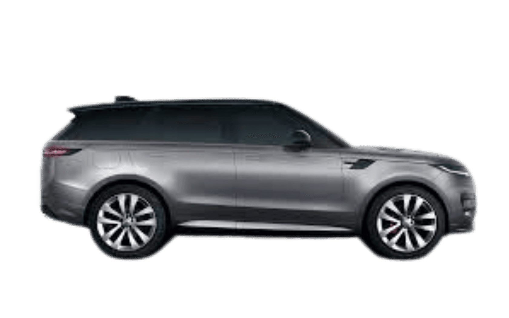 Side view of a sleek silver SUV with tinted windows and modern design.